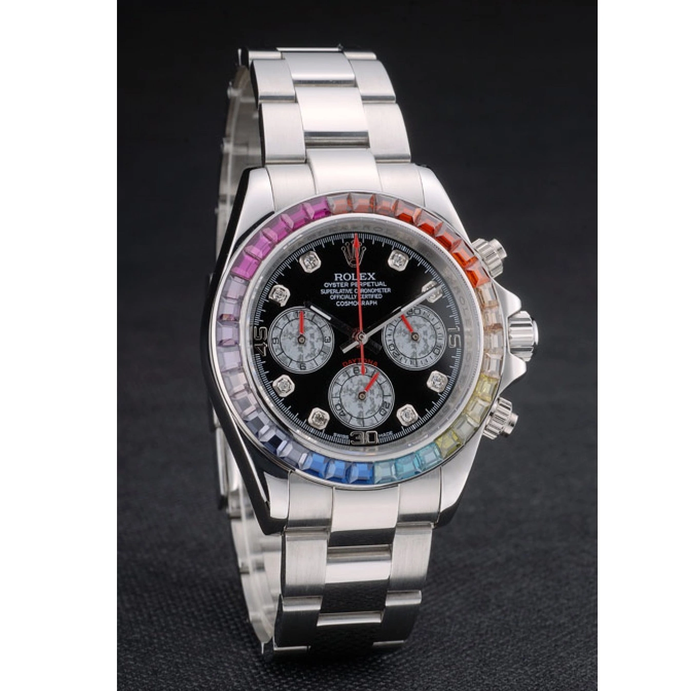 Good Copy Rolex Watches Rainbow Black Daytona Cosmograph Bezel Steep Dial Strap Stainless Crystals Rolex 80250 0726